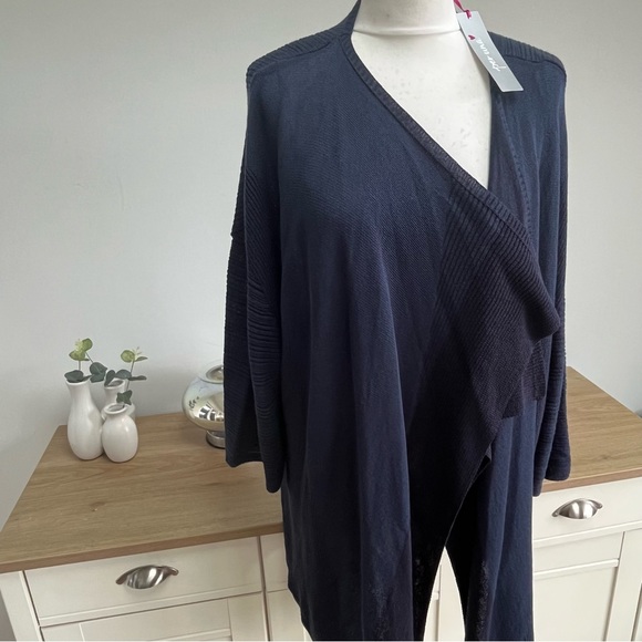 Per una knit waterfall Long cardigan Navy Blue Size Large BNWT - Picture 5 of 12